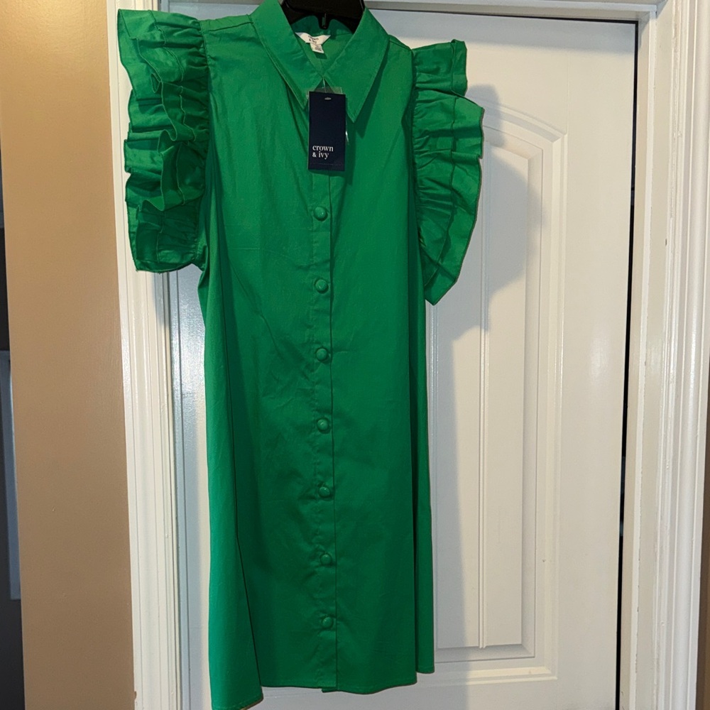 Crown Green Ruffled Sleeve Dress